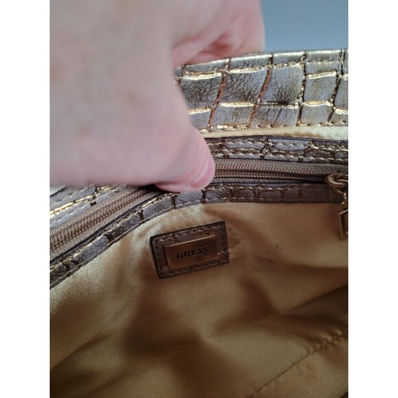 Y2K GUESS Patent Leather Croc studded Shoulder Bag Bagget Gold vintage shimmer - Picture 3 of 12